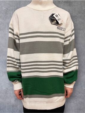 South Pole Green, Cream & Gray Striped Turtleneck Sweater